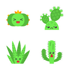 Cactuses flat design long shadow color icons set