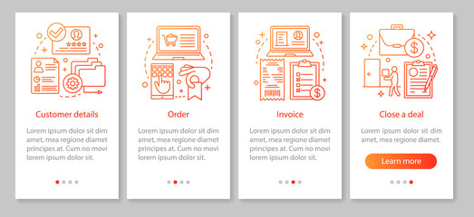Naklejka premium CRM software mobile app page screen vector template