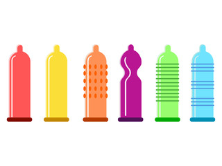 Condom design. Set of several kinds of condoms. Vector.