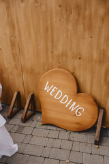 Obraz na płótnie Canvas wedding ceremony decoration, chairs, arches, flowers and various decor