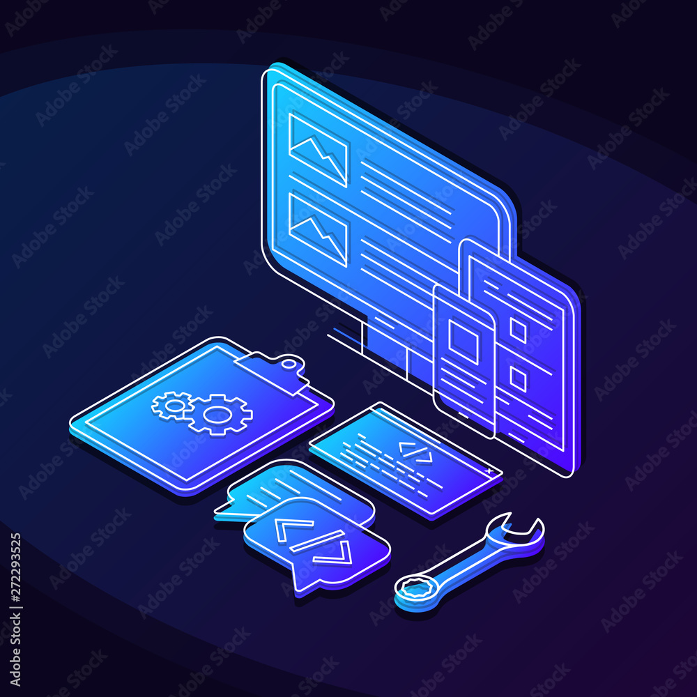Wall mural coding isometric color vector illustration