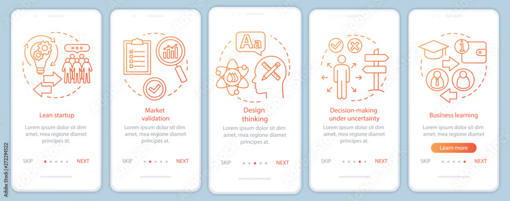 Wall mural startup principles onboarding mobile app page screen with linear concepts