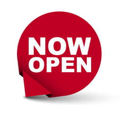 red vector banner now open