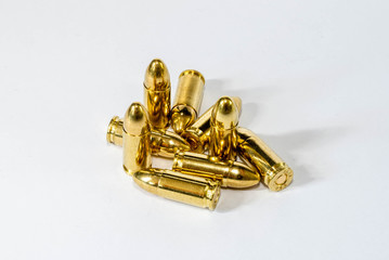 9 mm luger bullets, isolated on the white background.