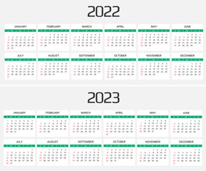 Calendar 2022 and 2023 template. 12 Months. include holiday event