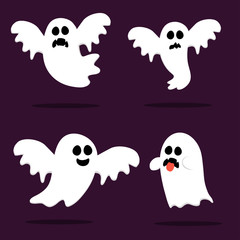 Halloween set of white ghosts 