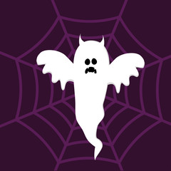 Scary white ghosts on  Spider webs background - Halloween celebration 