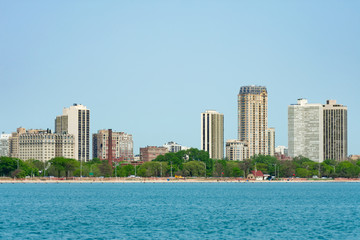 Fototapeta na wymiar Lincoln Park Chicago Skyline from Lake Michigan