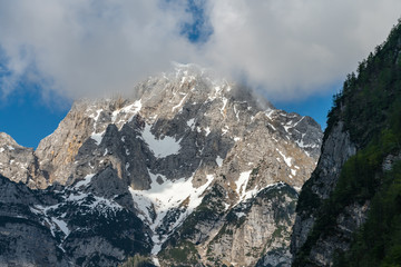 Peak of a mountain at the Julian Alps in Slovenia near Trenta