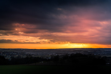 Dramatic vivid fiery orange sunset