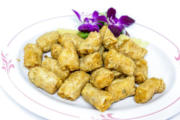 Hoi Jo or Deep Fried Crab Meat Rolls . Traditional  Chinese food for appetizer.