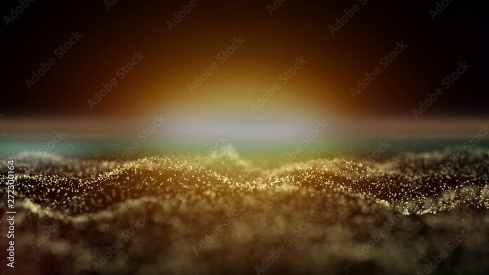 Aufkleber golden particle footage, glare light reflextion on particle, Computer generated seamless loop animation 4k footage