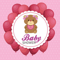label of girl teddy bear with pink balloons