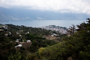 Fototapeta na wymiar View of the Town of San Pedro la Laguna on Lake Atitlan in Guatemala