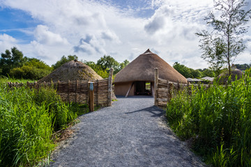 Old thatch Celtic cottage, concept of early age human settlement