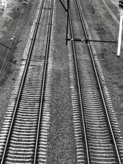 Obraz premium Railroad tracks black white gloomy atmosphere