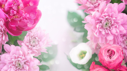 Festive delicate floral background. Fresh bouquet of flowers on a gentle white background