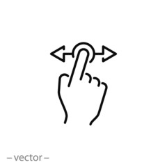 hand swipe icon, horizontal scroll, line symbol set on white background - editable stroke vector illustration eps10