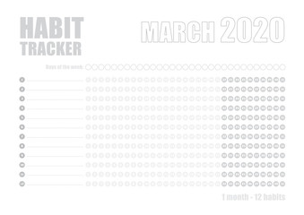 Printable blank A4 size sheet of Habit tracker template - 272303539