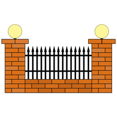 flat icon of a brick fence with a metal grill and two flashlights