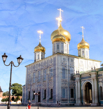 Photo of an old orthodox church in Russian city