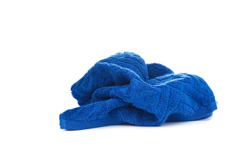 Blue terry towel isolated on white background.
