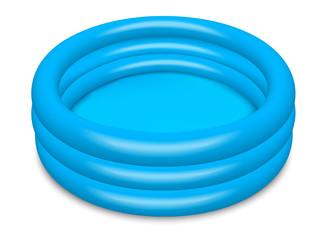 Inflatable paddling pool blue, without water empty. Equipment for summer holidays and tanning. Realistic illustration. Isolated on white background Vector.