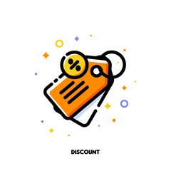 Icon of price tag with percent sign which symbolizes sale or discount for money-saving shopping concept. Flat filled outline style. Pixel perfect 64x64. Editable stroke