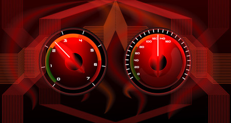 Colorful red speedometer auto not tech background