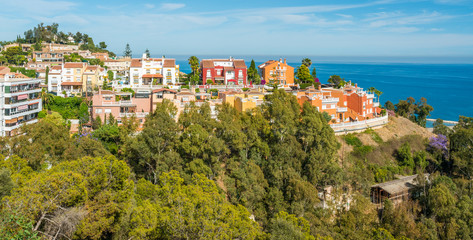 Fototapeta na wymiar Panoramic beautiful sight in Malaga with the mediterranean sea. Costa del Sol, Spain.