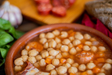 Chickpea dish on wooden background