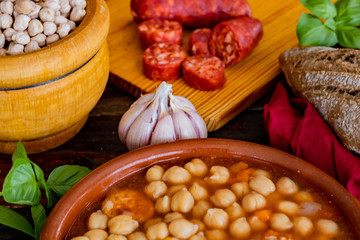 Chickpea dish on wooden background