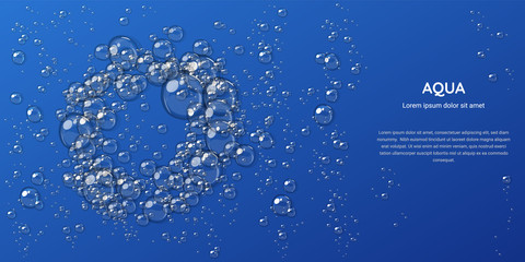 Abstract foam, water bubbles, isolated on blue background