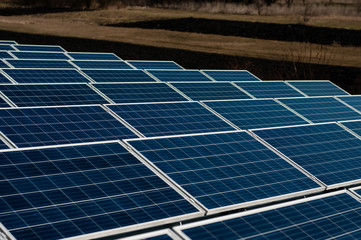 Solar panel against blue sky .Blue solar panels.