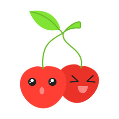 Cherries cute kawaii flat design long shadow character