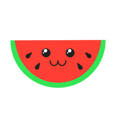 Watermelon cute kawaii flat design long shadow character