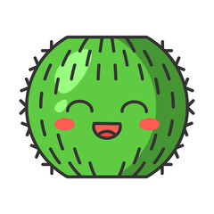 Barrel cactus cute kawaii vector character