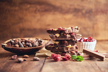 Organic homemade chocolate and cocoa beeens