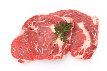 Fresh raw bio  beef steak isolated on white background.