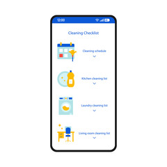 House cleaning checklist smartphone interface vector template