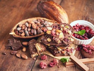 Organic homemade chocolate and cocoa beeens