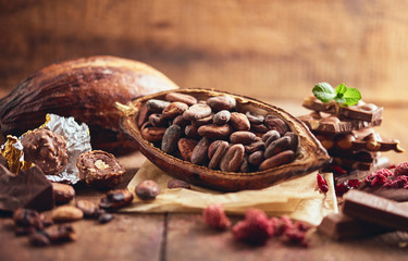 Organic homemade chocolate and cocoa beeens