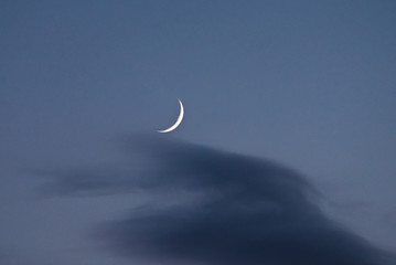 The new moon through the clouds - obrazy, fototapety, plakaty