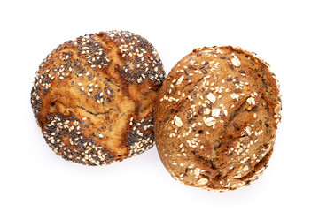 Rye eco breads on the white background.