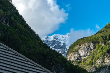Fototapeta na wymiar Mountain at the Julian Alps in Slovenia near Trenta 