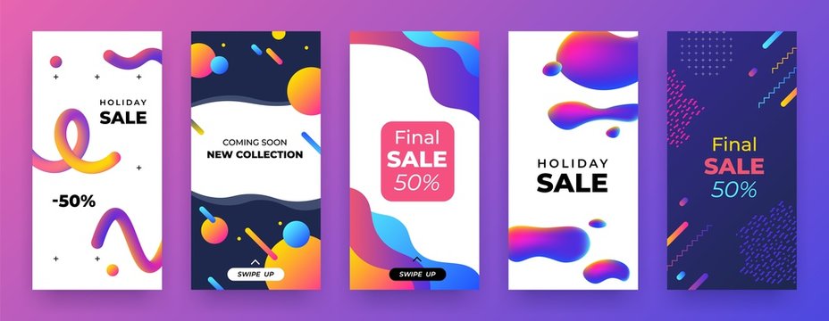 Social media banner. Mobile discount coupon, story sale page template, abstract promo app layout. Vector illustration landing trend collection