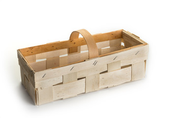 Empty wooden basket isolated on a white background