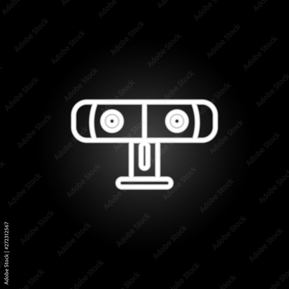 Poster 3d game camera neon icon. elements of virtual reality set. simple icon for websites, web design, mob