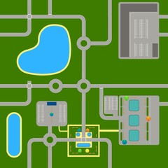 Roadmap made up of standard elements. Highways, intersections, roundabouts.
