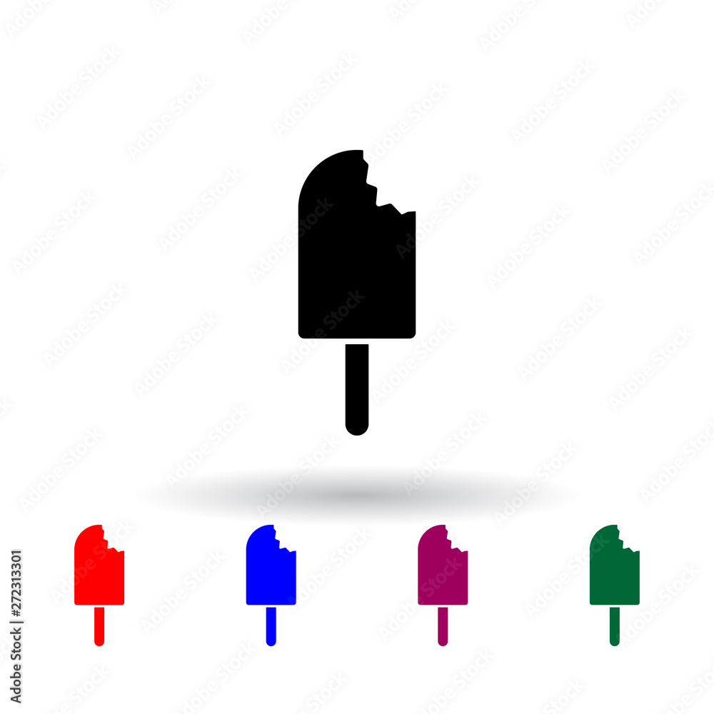 Poster bitten ice cream on a stick multi color icon. elements of ice cream set. simple icon for websites, w